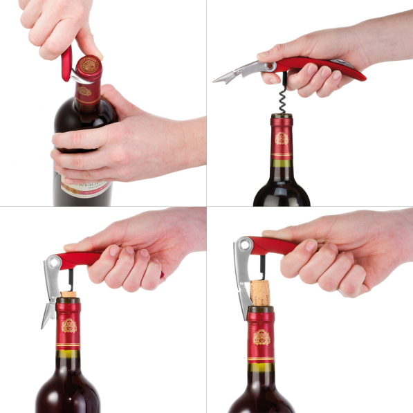 TESCOMA Uno Vino czerwony - korkociąg / otwieracz do wina ze stali nierdzewnej
