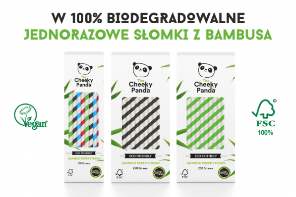 THE CHEEKY PANDA Bamboo Paper Straws 250 szt. biało-zielone - słomki do napojów i drinków z papieru bambusowego