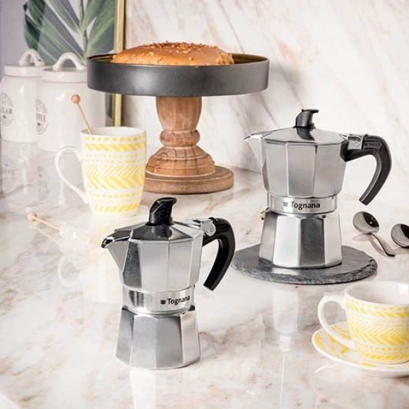 TOGNANA Coffee Time - na 1 filiżankę espresso i na 3 filiżanki espresso (1/3 tz) - komplet kawiarek aluminiowych ciśnieniowych