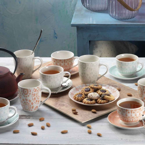 TOGNANA Gipsy Soft 270 ml 6 szt. - filiżanki do kawy i herbaty porcelanowe ze spodkami