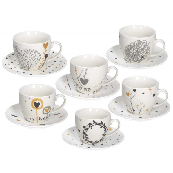 TOGNANA Goldy 270 ml 6 szt. - filiżanki do kawy i herbaty porcelanowe ze spodkami