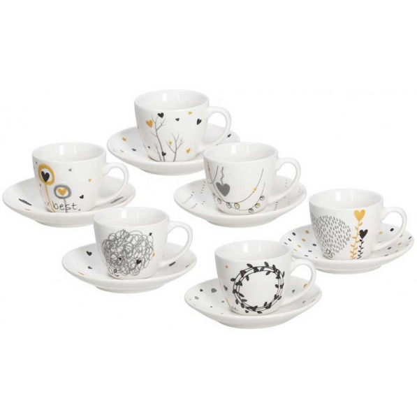 TOGNANA Goldy 90 ml 6 szt. - filiżanki do espresso porcelanowe ze spodkami