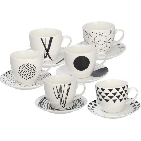 TOGNANA Graphic 200 ml 6 szt. - filiżanki do kawy i herbaty porcelanowe ze spodkami