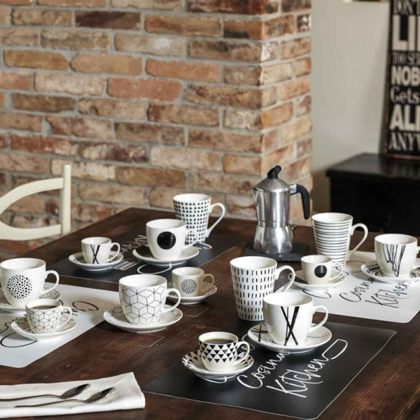 TOGNANA Graphic 200 ml 6 szt. - filiżanki do kawy i herbaty porcelanowe ze spodkami