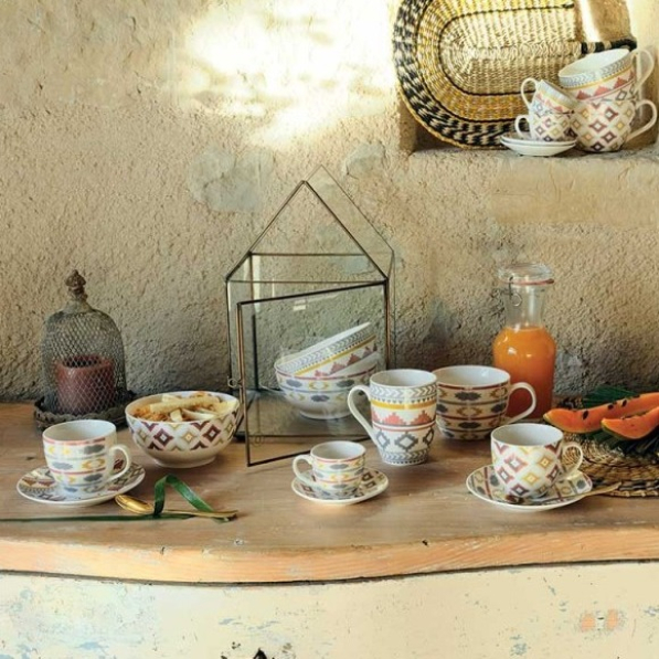 TOGNANA Iris Kilim 200 ml 6 szt. - filiżanki do kawy i herbaty porcelanowe ze spodkami