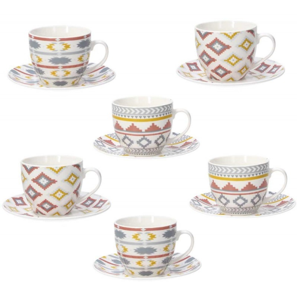 TOGNANA Iris Kilim 200 ml 6 szt. - filiżanki do kawy i herbaty porcelanowe ze spodkami