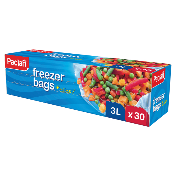 Torebki na mrożonki z klipsami PACLAN 3 l 30 szt.
