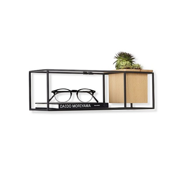 UMBRA Cubist S 38 x 11,4 cm czarna - półka na ścianę wisząca metalowa z doniczką 