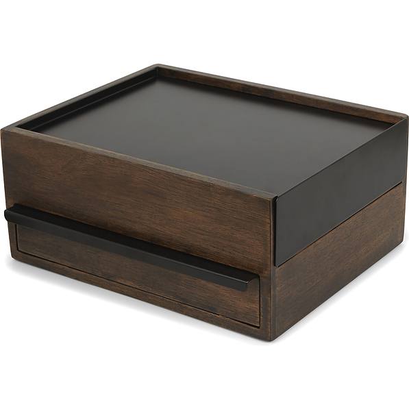 UMBRA Stowit czarno-brązowa- szkatułka na biżuterię drewniana