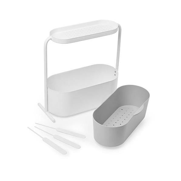 UMBRA Giardino 34 cm biała - doniczka / osłonka na kwiaty metalowa z tacą do podlewania