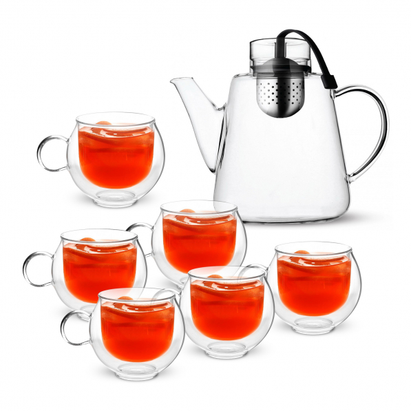 VIALLI DESIGN Amo 1,5 l - dzbanek do herbaty szklany z zaparzaczem i filiżankami