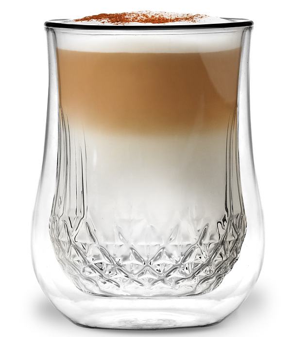 VIALLI DESIGN Diamante White Long 300 ml 6 szt. - szklanki do kawy i herbaty szklane z podwójnymi ściankami i słomkami