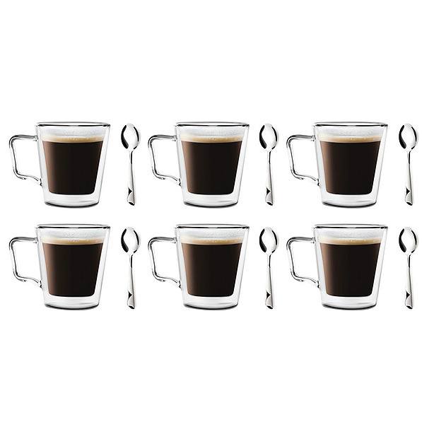 VIALLI DESIGN Diva Lambda 250 ml 12 el. - szklanki do kawy i herbaty szklane z podwójnymi ściankami i łyżeczkami 