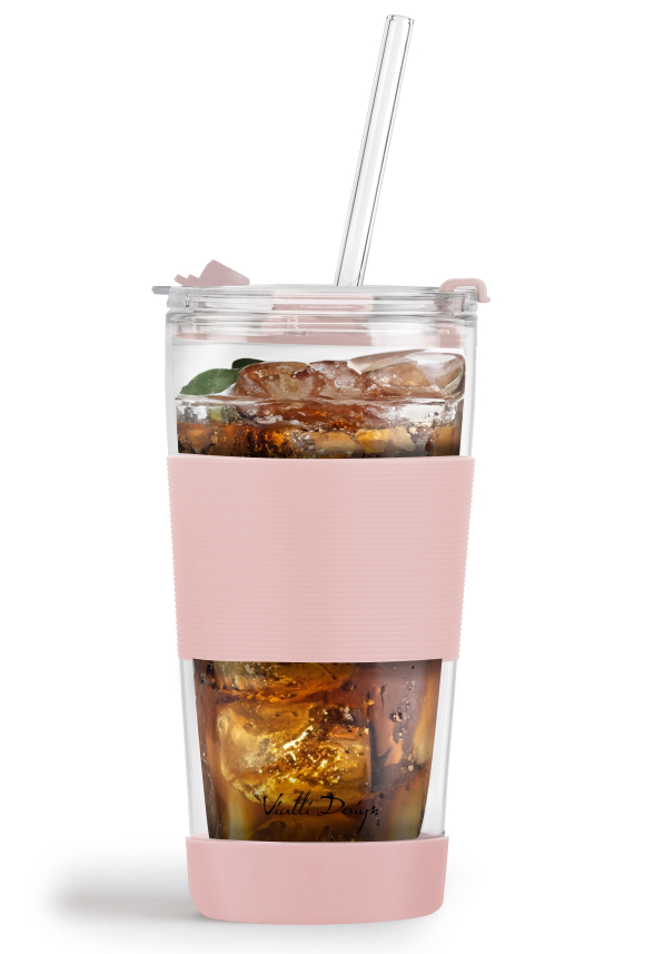 VIALLI DESIGN Fuori 600 ml - kubek termiczny ze słomką szklany