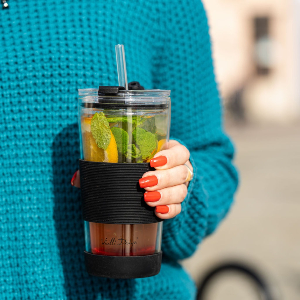 VIALLI DESIGN Fuori 600 ml - kubek termiczny ze słomką szklany