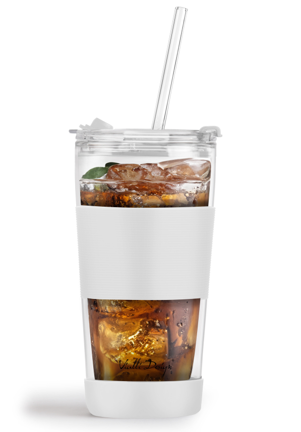 VIALLI DESIGN Fuori 600 ml - kubek termiczny ze słomką szklany