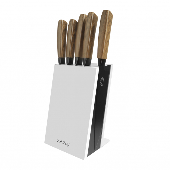 VIALLI DESIGN Soho 5 szt. czarno-białe - noże kuchenne stalowe w bloku