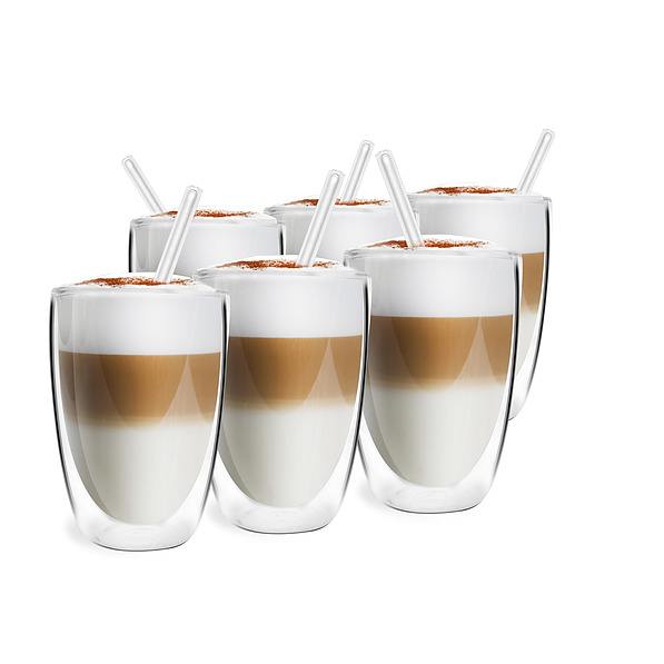 VIALLI DESIGN Vita Strato Maxi 350 ml 6 szt. - szklanki do kawy i herbaty termiczne z podwójnymi ściankami szklane ze słomkami