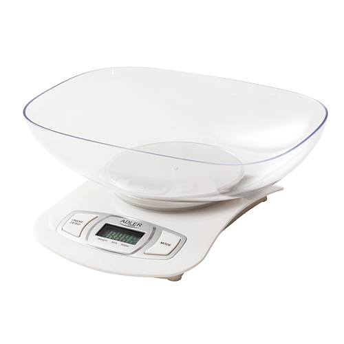 ADLER Scale biała - waga kuchenna elektroniczna plastikowa z miską
