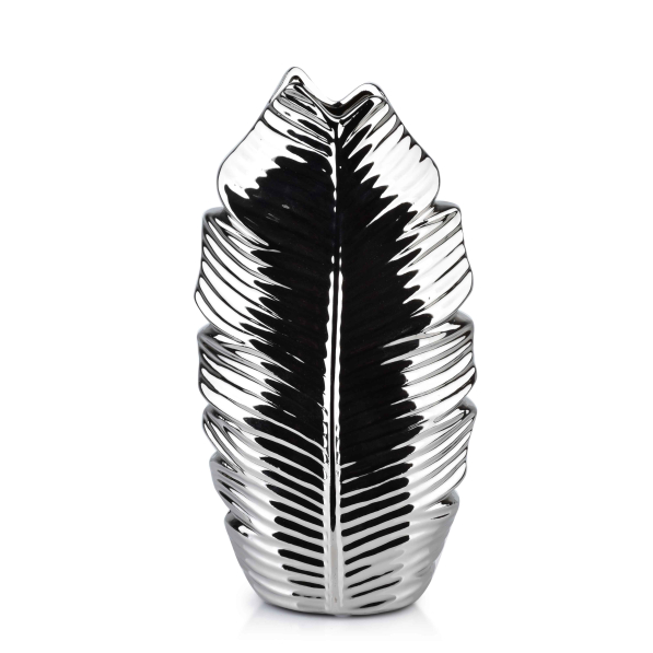 Wazon na kwiaty ceramiczny MONDEX LEAF SILVER 28 cm