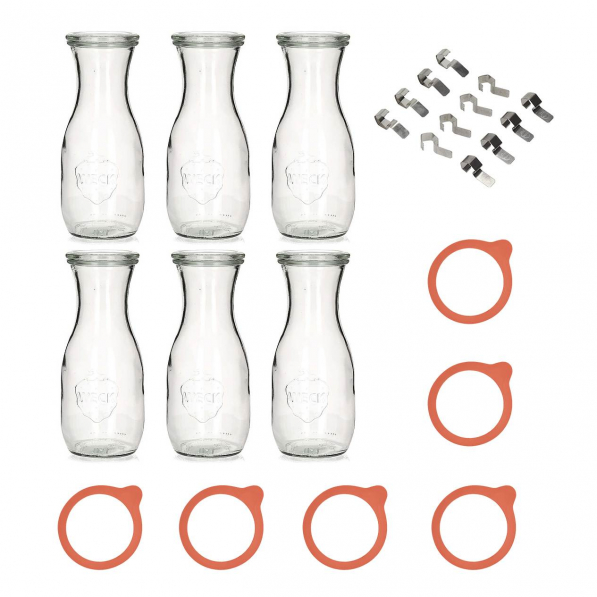WECK Saftflasche 0,53 l 6 szt. - butelki szklane typu wek z pokrywkami i akcesoriami