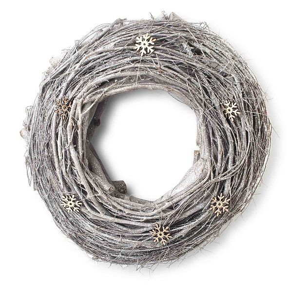 Wieniec świąteczny wiklinowy GLITTER SNOW BIAŁY 40 cm