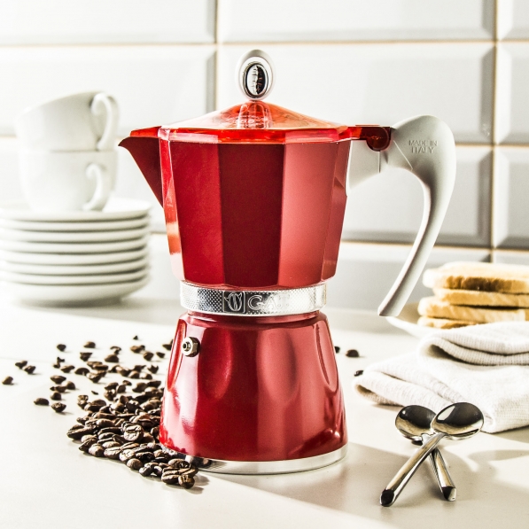GAT Bella Red 6 filiżanek espresso (6 tz) czerwona - włoska kawiarka aluminiowa ciśnieniowa