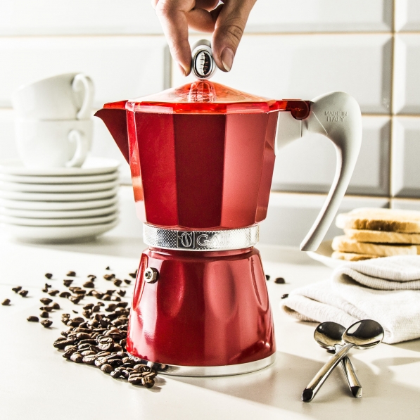 GAT Bella Red 6 filiżanek espresso (6 tz) czerwona - włoska kawiarka aluminiowa ciśnieniowa