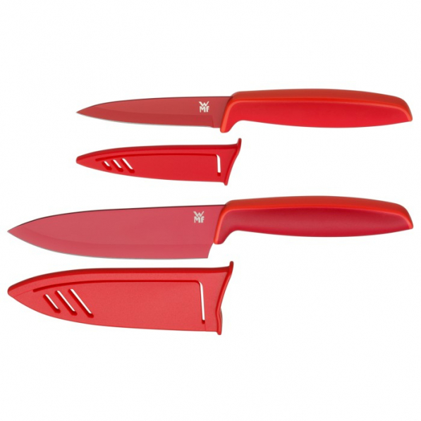WMF Touch 2 szt. czerwone - zestaw noży uniwersalnych ze stali nierdzewnej z osłonkami