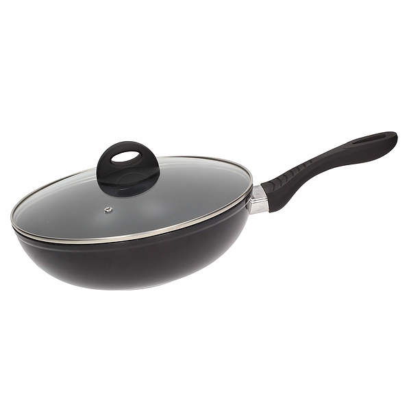 Wok / Patelnia diamentowa nieprzywierająca z pokrywką DIAMANT CZARNA 28 cm