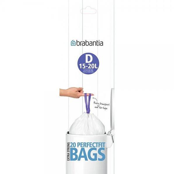 BRABANTIA Bagsy D białe 15 l 20 szt. (246760) - worki na śmieci plastikowe z taśmą