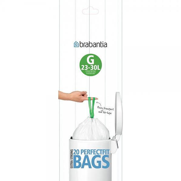 BRABANTIA Bagsy G białe 30 l 20 szt. (246265) - worki na śmieci plastikowe z taśmą