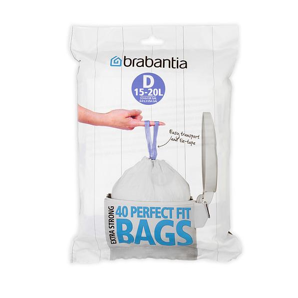 BRABANTIA Bagsy D białe 15 l 40 szt. (362187) – worki na śmieci plastikowe z taśmą