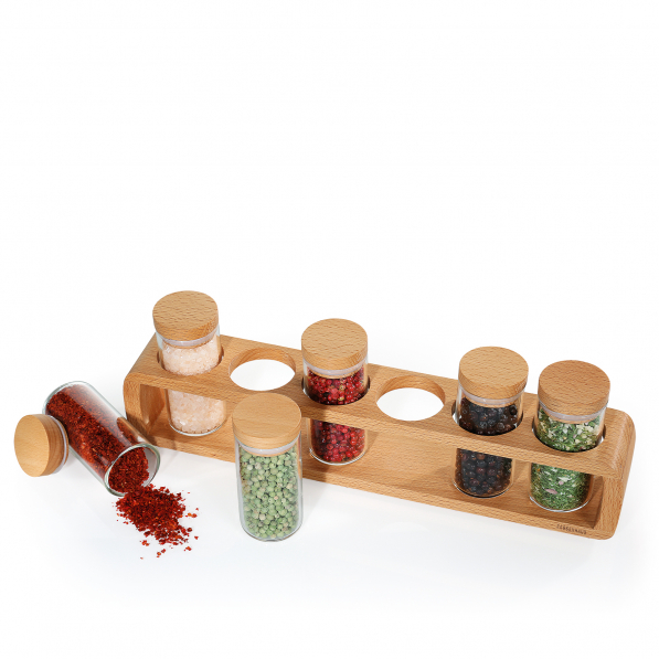 ZASSENHAUS Spices 6 szt. - pojemniki na przyprawy szklane ze stojakiem 