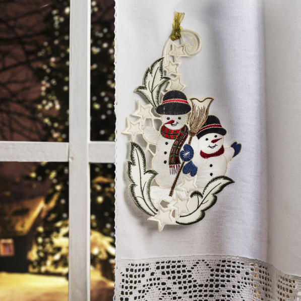 Zawieszka na okno ozdobna świąteczna poliestrowa BAŁWANEK KREMOWA 28 x 18 cm