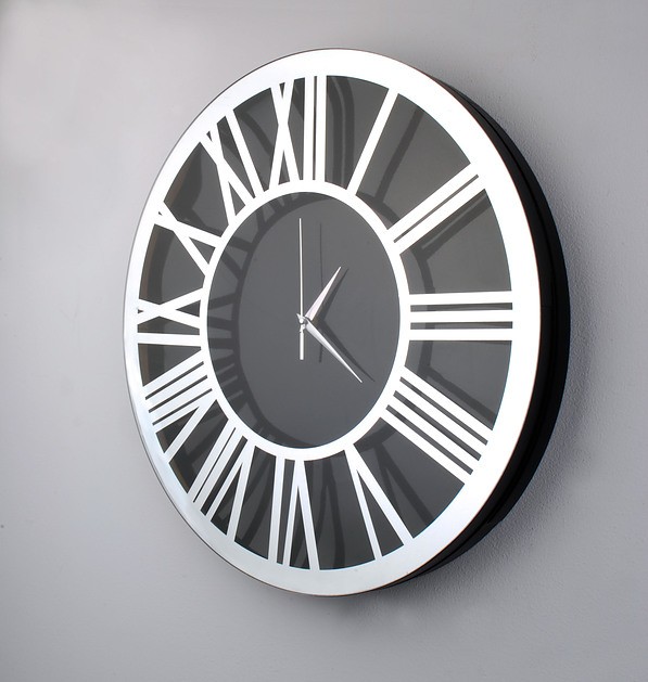 Zegar ścienny szklany CLARA SILVER CZARNY 46,8 cm