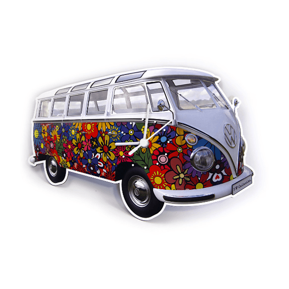 Zegar ścienny z płyty pilśniowej VOLKSWAGEN COLLECTION BY BRISA BUS FLOWER POWER WIELOKOLOROWY