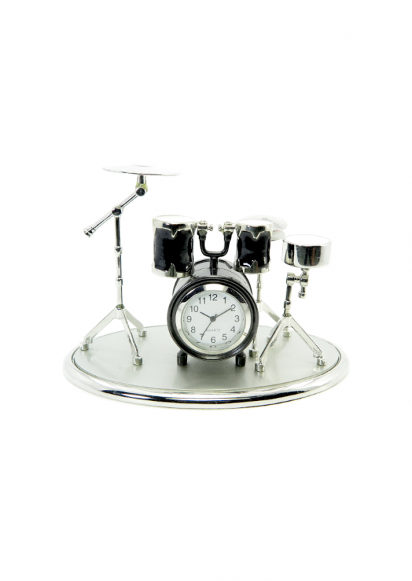 Zegar stojący perkusja metalowy DRUMS CZARNY 8 cm