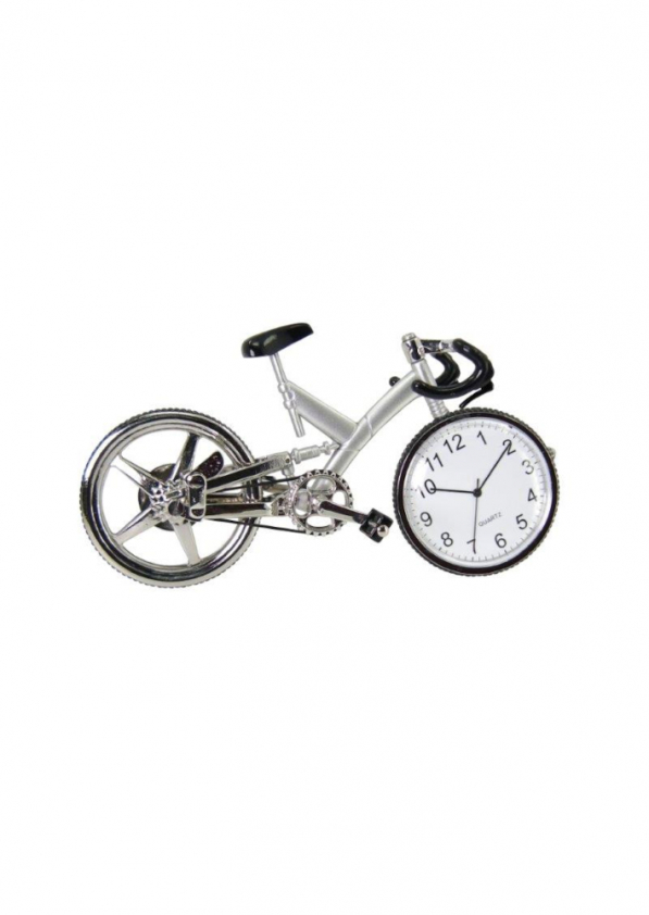 Zegar stojący rower metalowy BICIKLI SREBRNY 6,5 cm