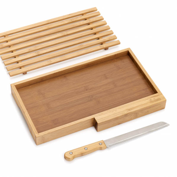 ZELLER Bamboo 39,5 x 23,5 cm - deska do krojenia chleba bambusowa z nożem