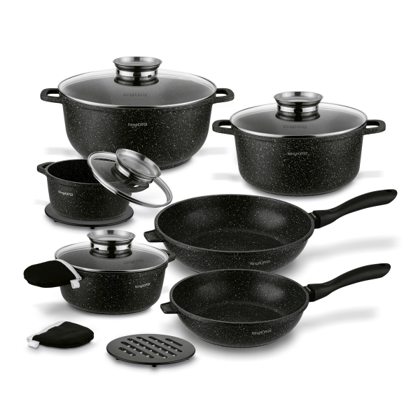 Zestaw 4 garnków aluminiowych i 2 patelni nieprzywierających z akcesoriami KONIGHOFFER POLLO 14 el.