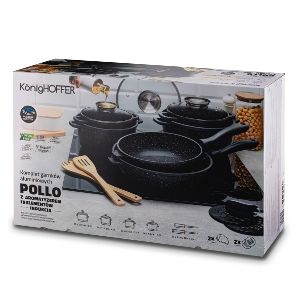 Zestaw 4 garnków aluminiowych i 2 patelni nieprzywierających z akcesoriami KONIGHOFFER POLLO 14 el.