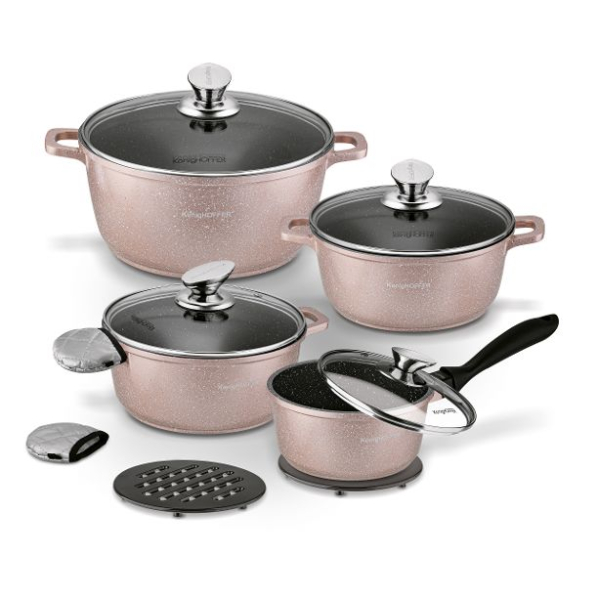 Zestaw 4 garnków aluminiowych z pokrywkami i akcesoriami KONIGHOFFER POLLO 12 el.