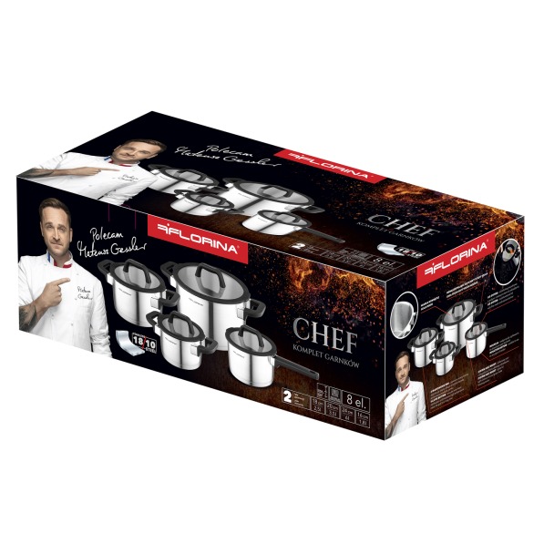 Zestaw 4 garnków ze stali nierdzewnej z pokrywkami FLORINA CHEF