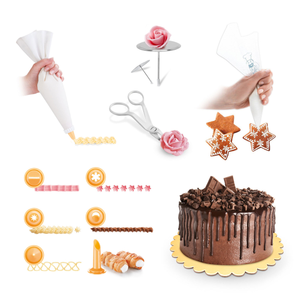 Zestaw do dekoracji ciast z podkładka pod tort