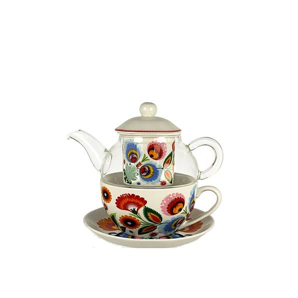Zestaw do parzenia herbaty porcelanowy DUO ŁOWICZ WIELOKOLOROWY 0,3 l