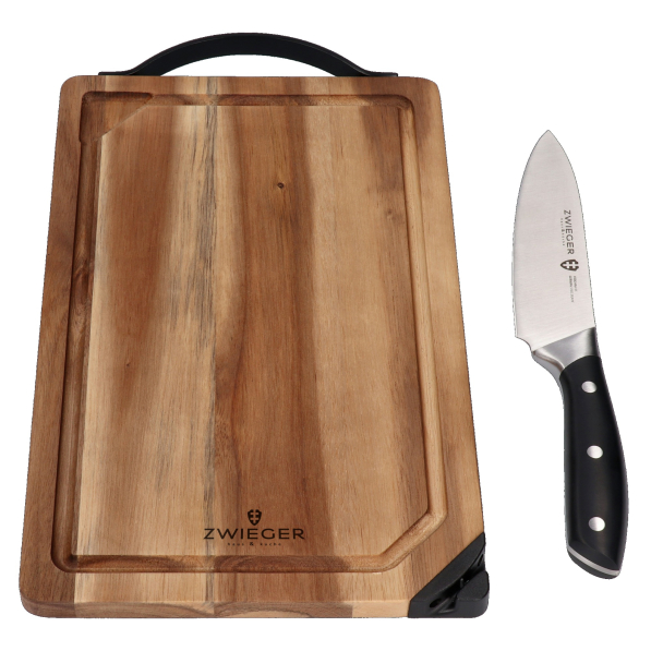 ZWIEGER Optima 32 x 20 cm - deska do krojenia z drewna akacjowego z nożem