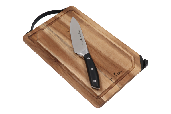ZWIEGER Optima 32 x 20 cm - deska do krojenia z drewna akacjowego z nożem