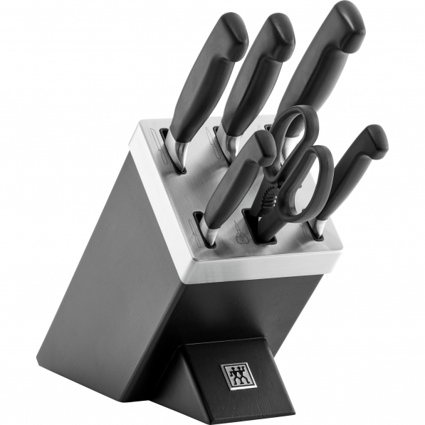 ZWILLING Four Star 7 el. czarne - noże kuchenne ze stali nierdzewnej w bloku samoostrzącym z nożyczkami