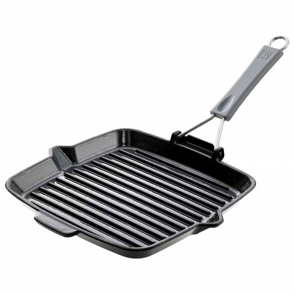 ZWILLING Grill 24 x 24 cm - patelnia grillowa żeliwna z widelcem i nożem do mięsa i łopatką